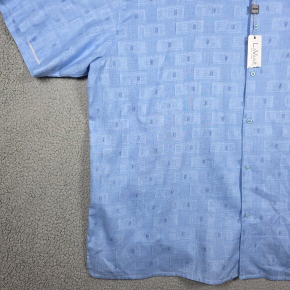 Lavane Camp Shirt Mens Size 4X Light BLue Geometric Regular Fit Open Collar NWT - Picture 4 of 10